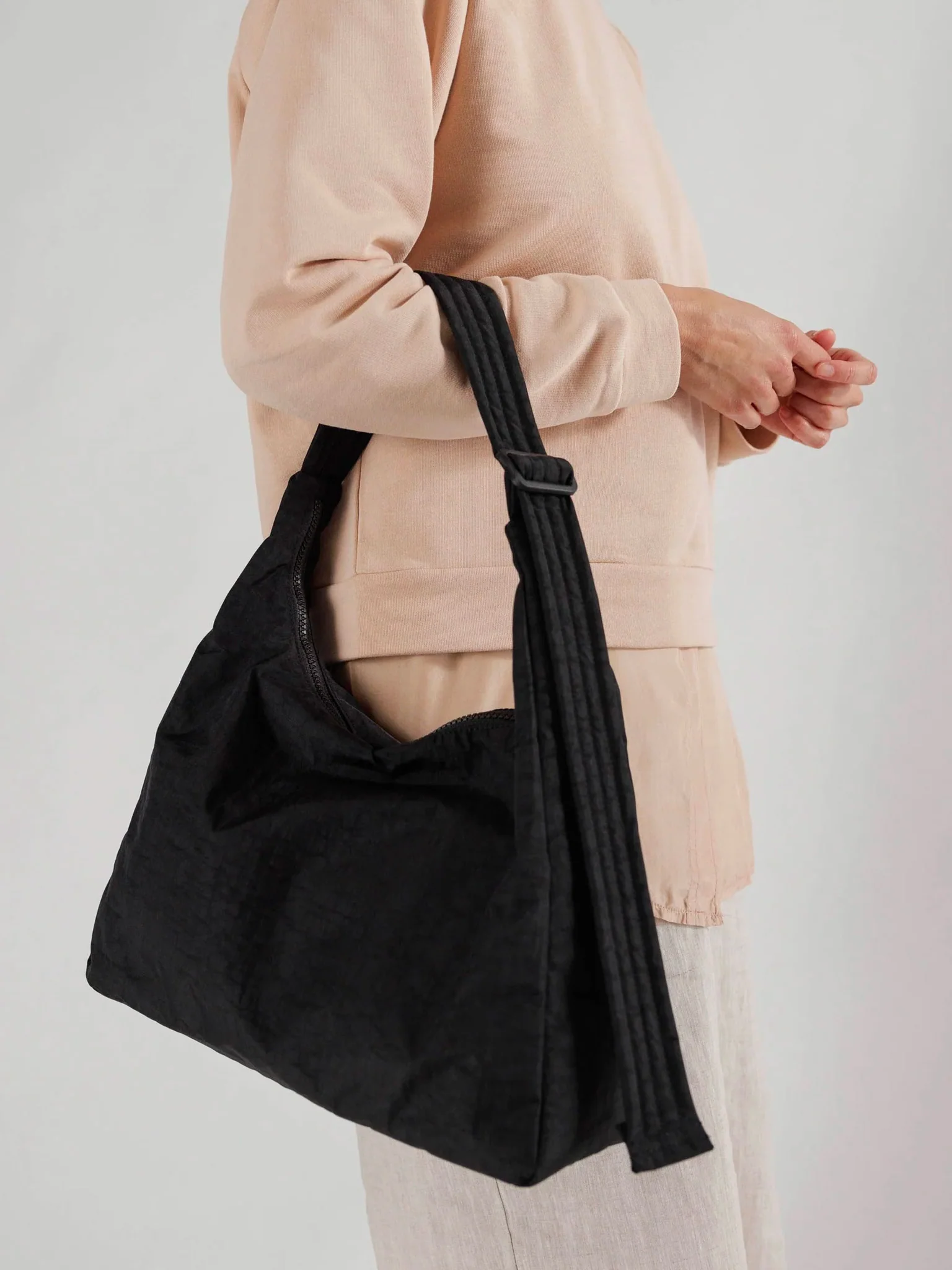Nylon Shoulder Bag - Black - Image 3