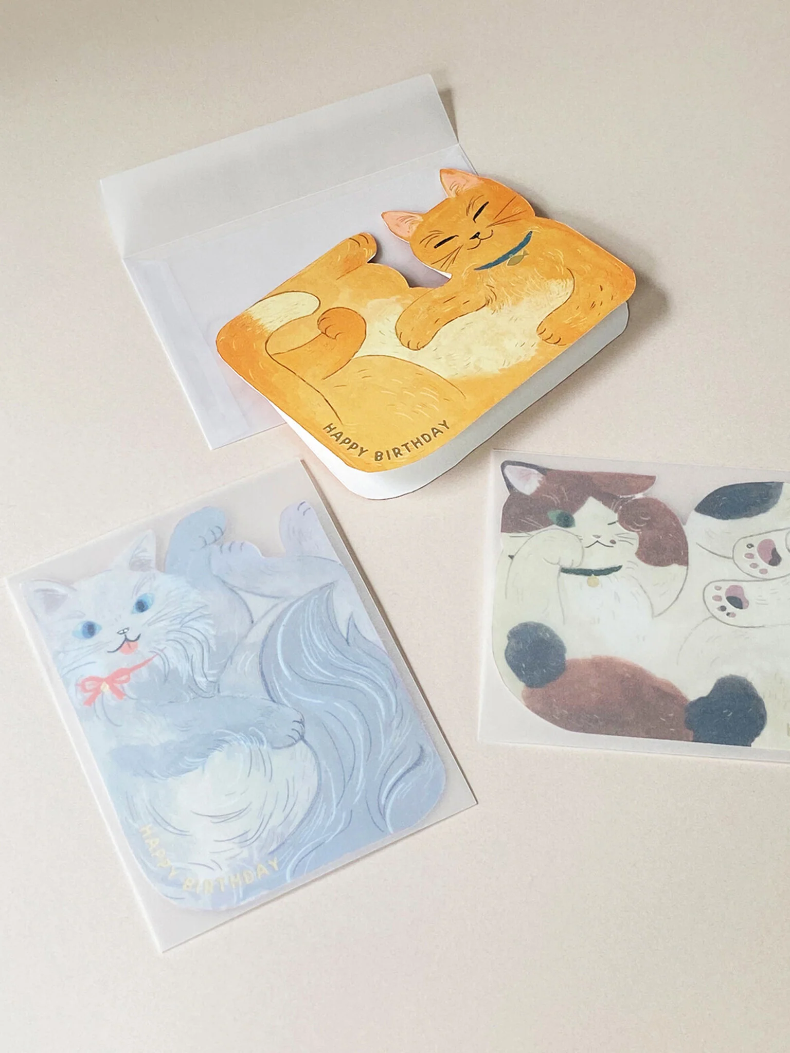 Cuddled Cat Birthday Card - Calico Cat - Image 4