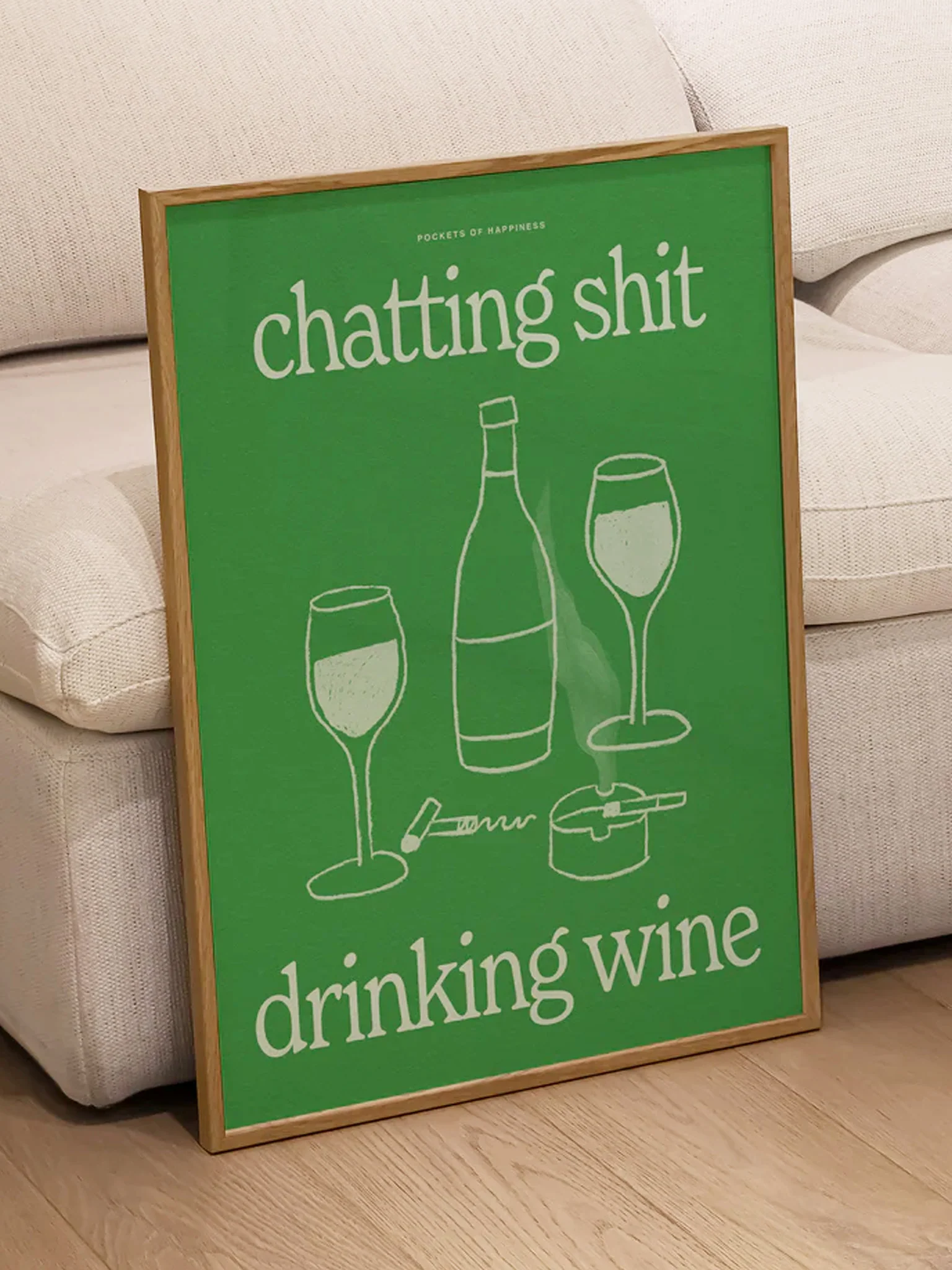 Chatting Shit Drinking Wine Print - Green (A3) - Image 2