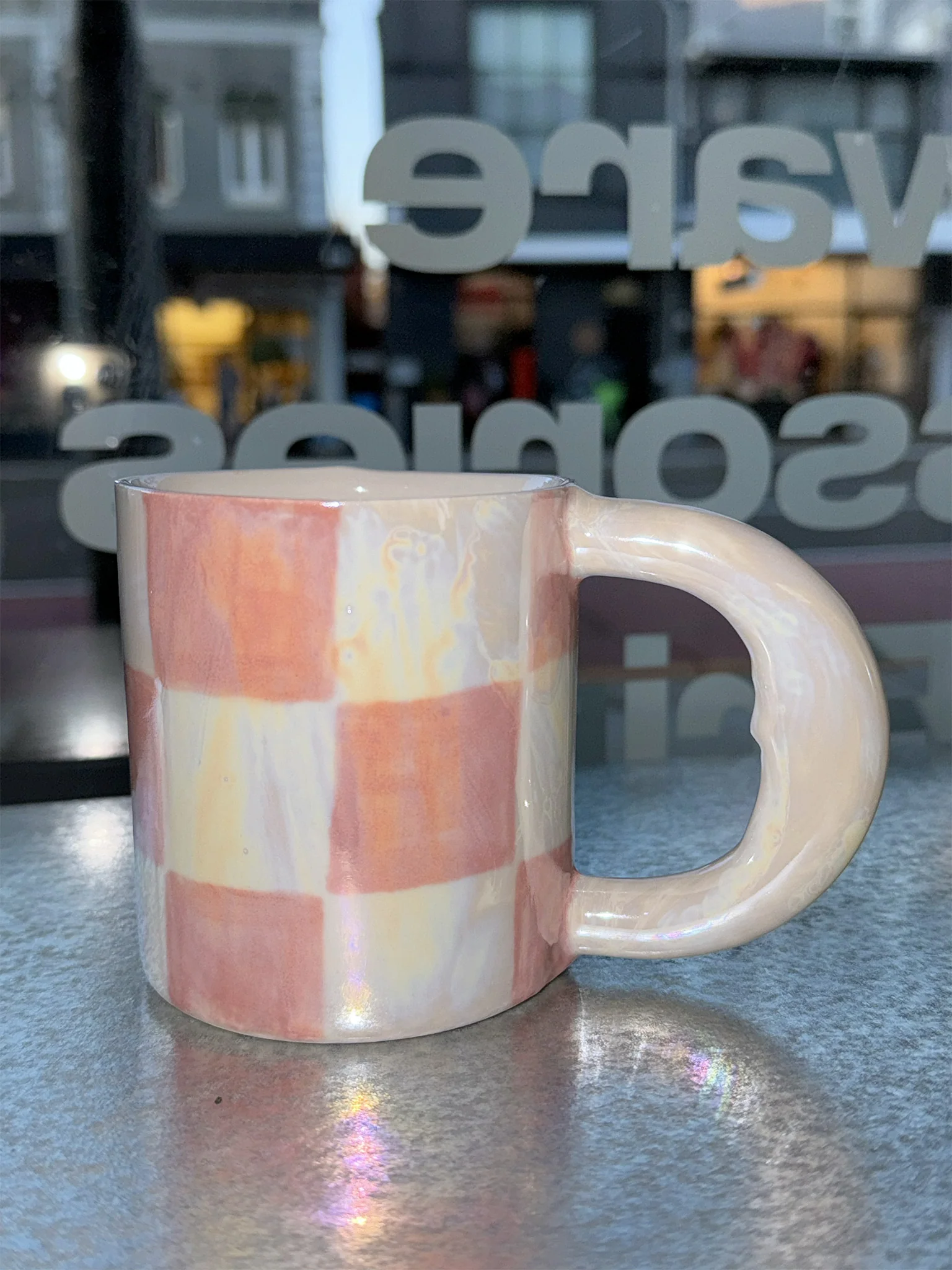 Checker Moon Mug (350ml) - Pink - Image 3