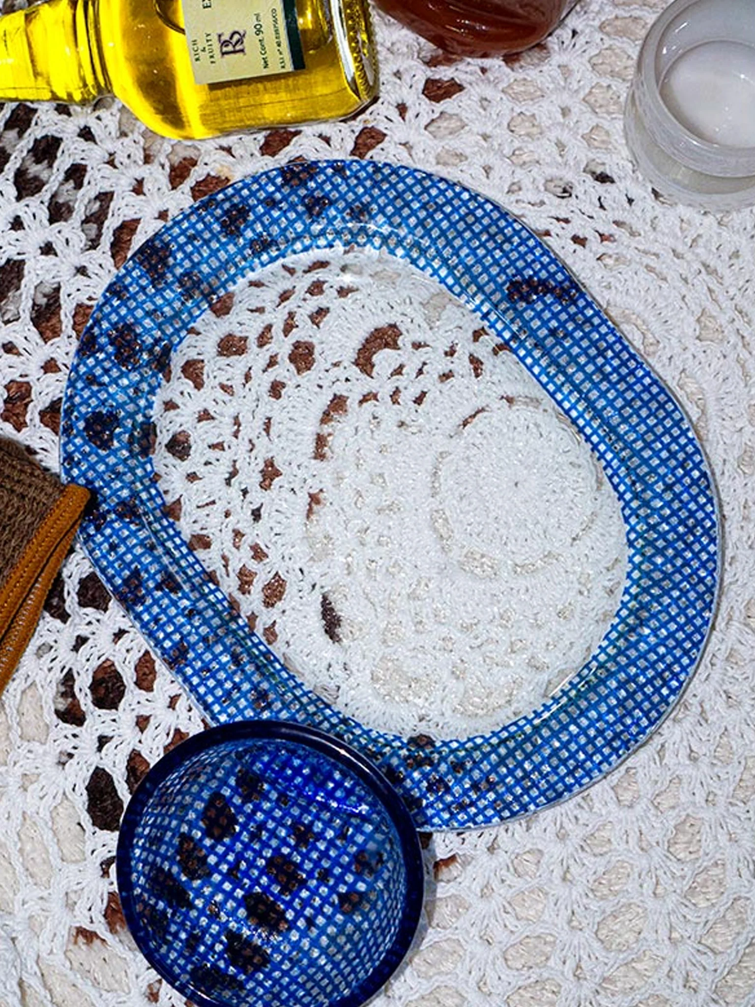 Checky Oval Plate Small (17cm) - Cobalt Blue - Image 2