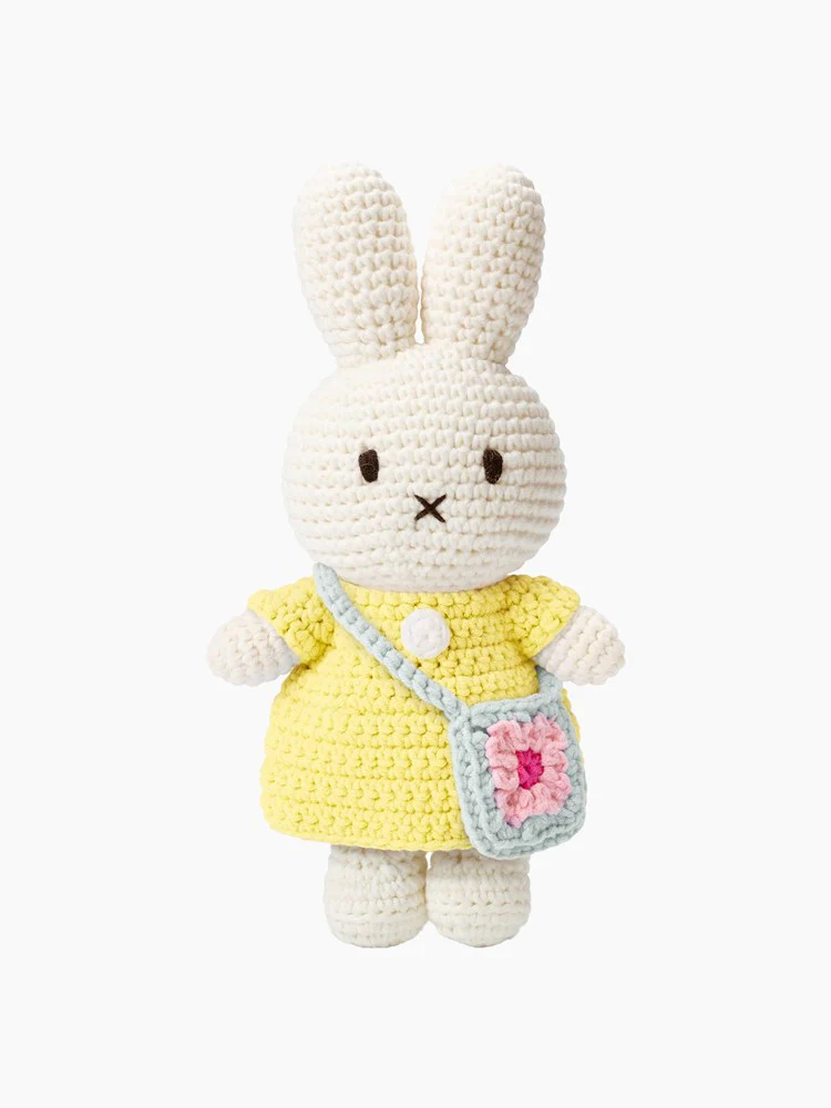 Crochet Miffy Doll - Pastel Yellow Dress with Flower Bag