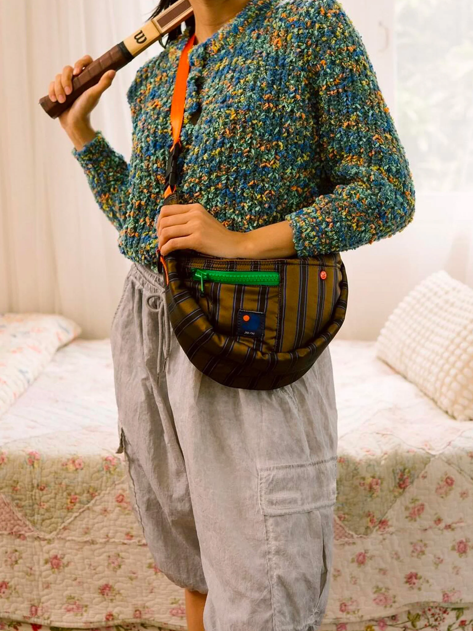 Half Moon Bag - Brown & Orange Stripe - Image 2
