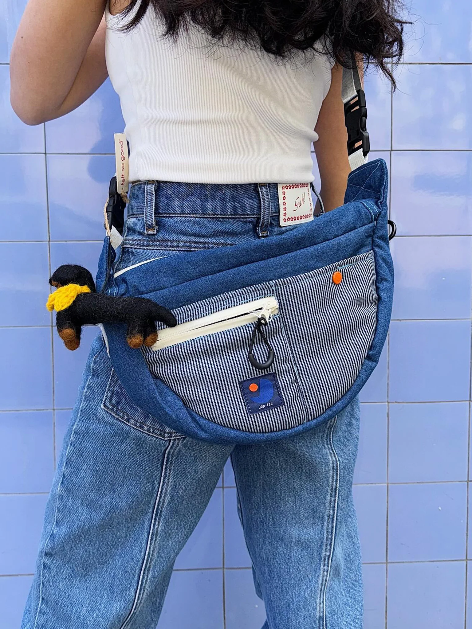 Half Moon Bag - Denim Blue Stripe - Image 2
