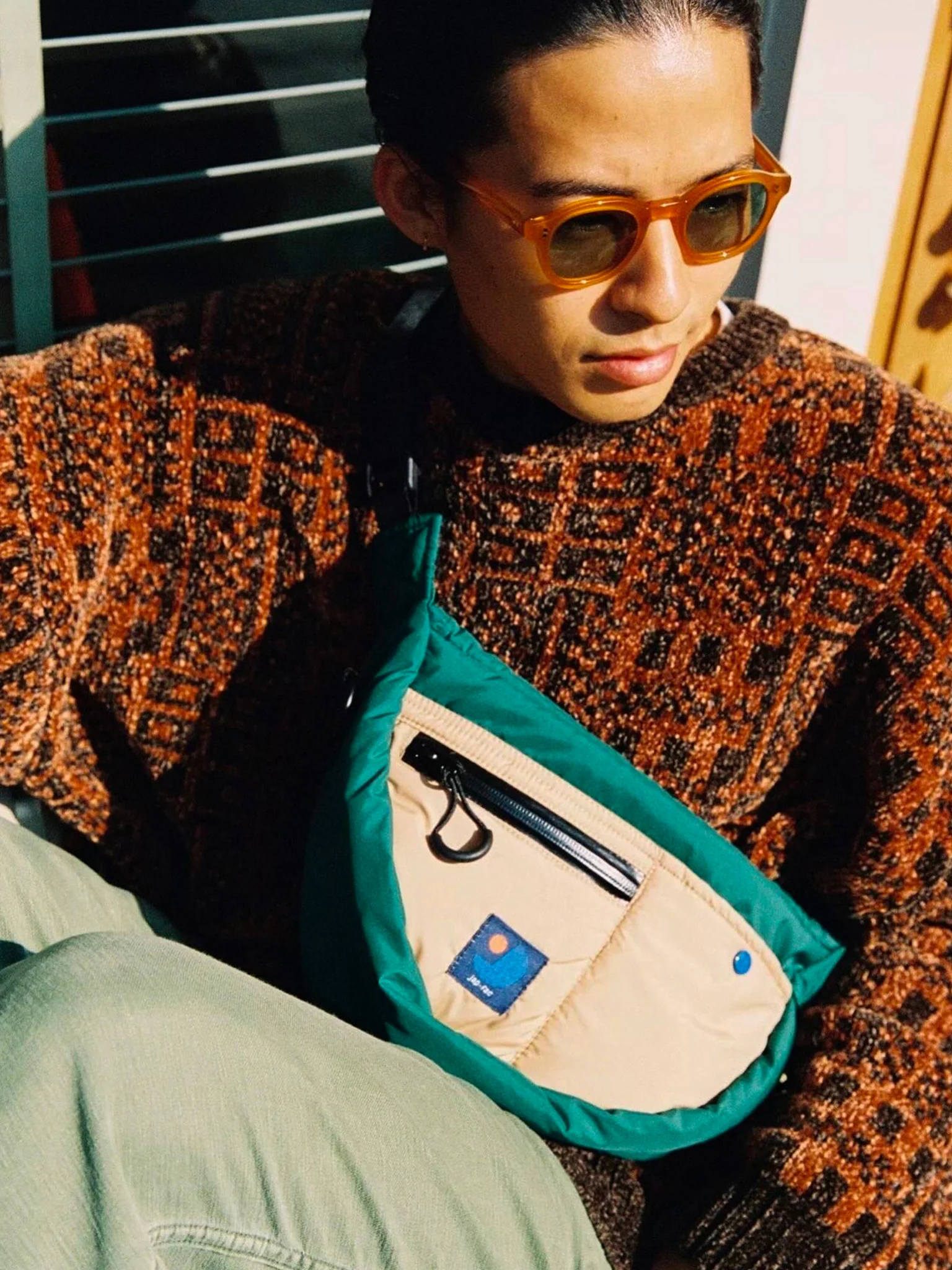 Half Moon Bag - Green & Beige - Image 3