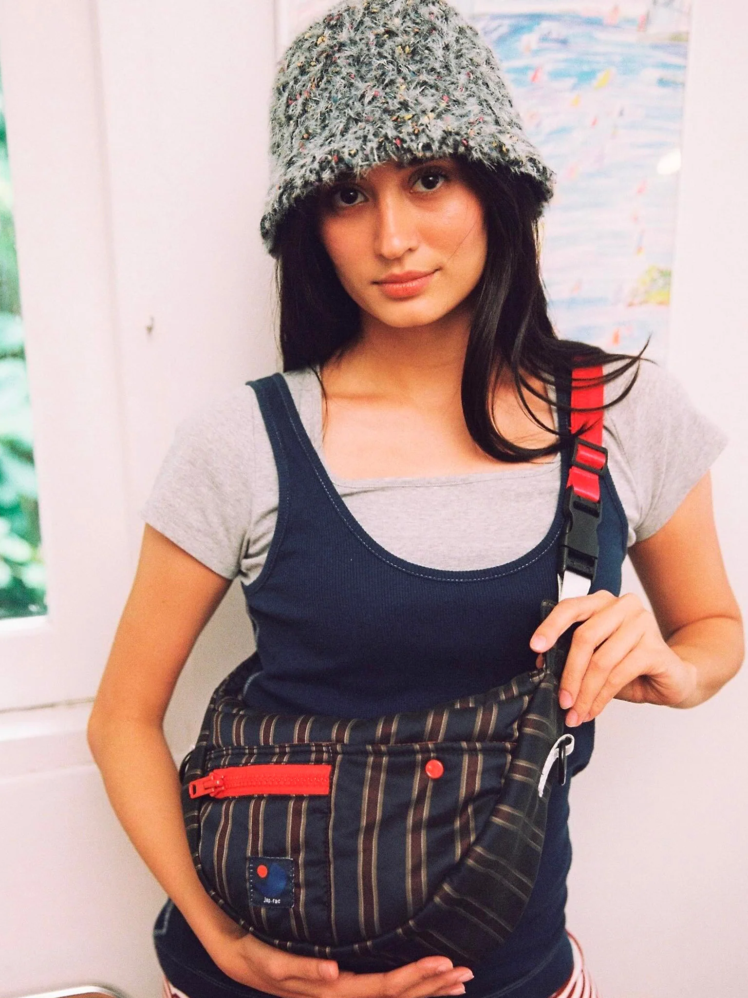 Half Moon Bag - Navy & Red Stripe - Image 2
