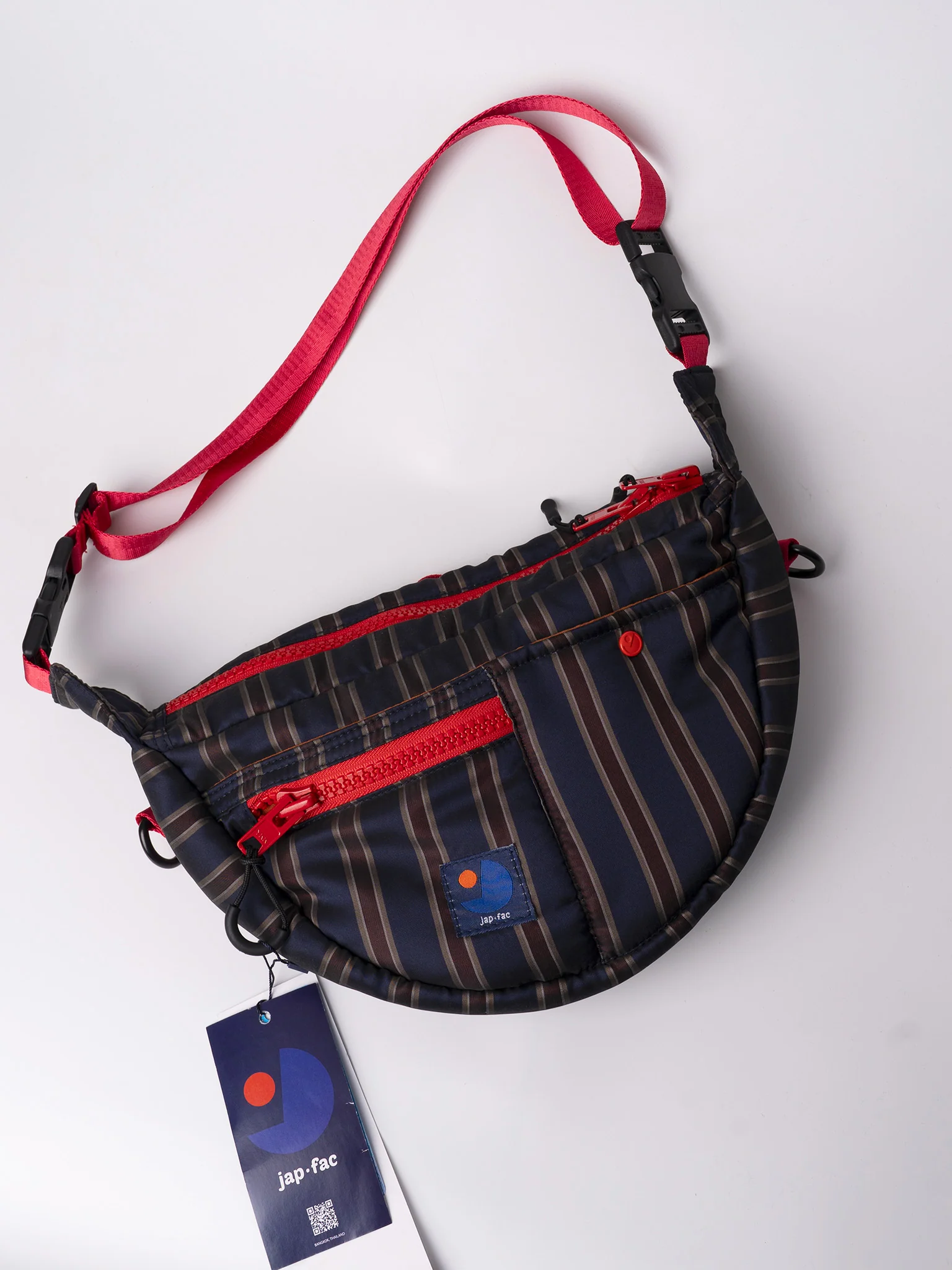 Half Moon Bag - Navy & Red Stripe - Image 4