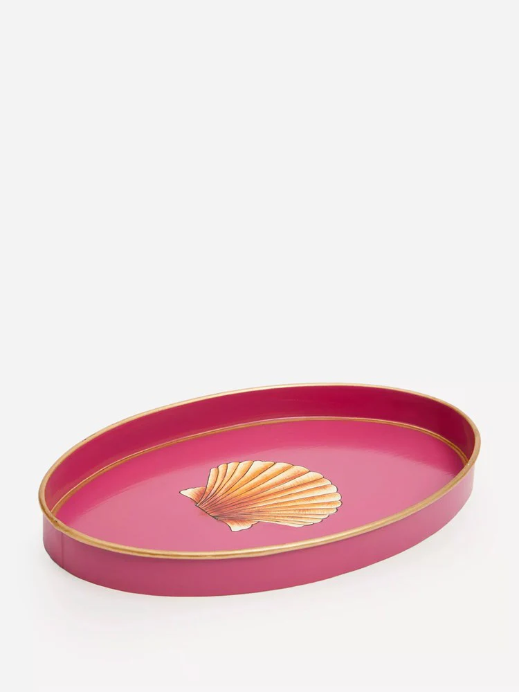 Hand-painted Oval Iron Tray - Seashell - Image 2