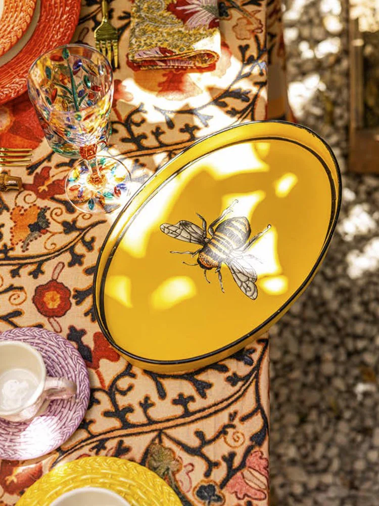 Hand-painted Oval Iron Tray - Yellow Bee - Image 2
