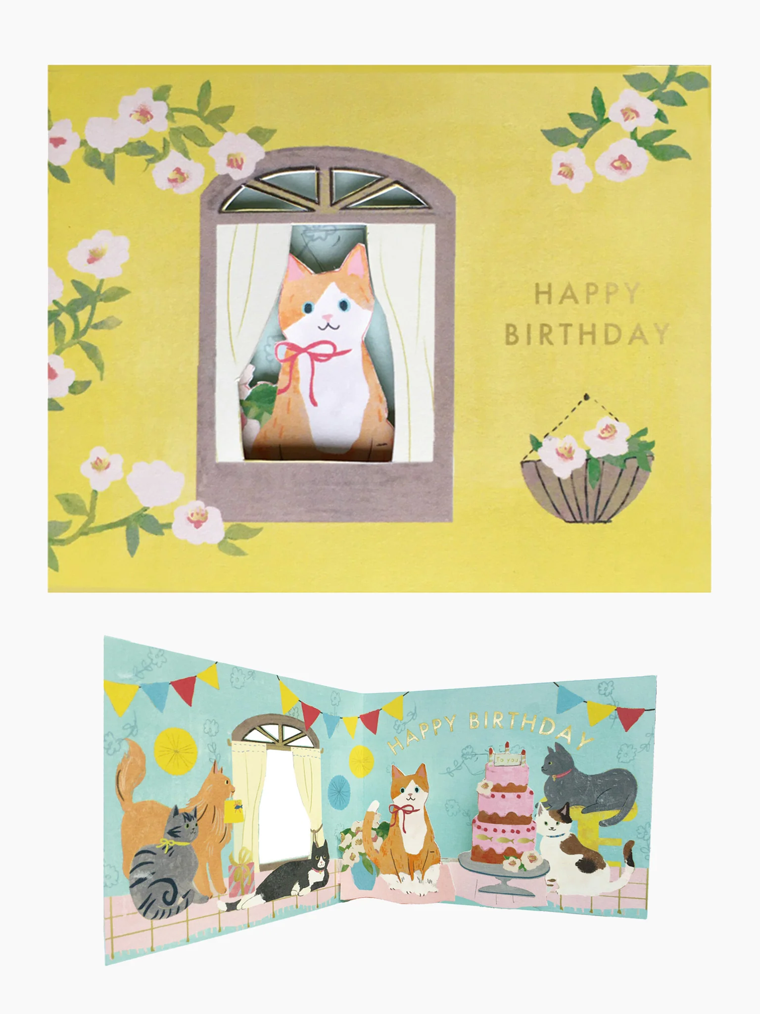 Happy Birthday Cat in Window Card