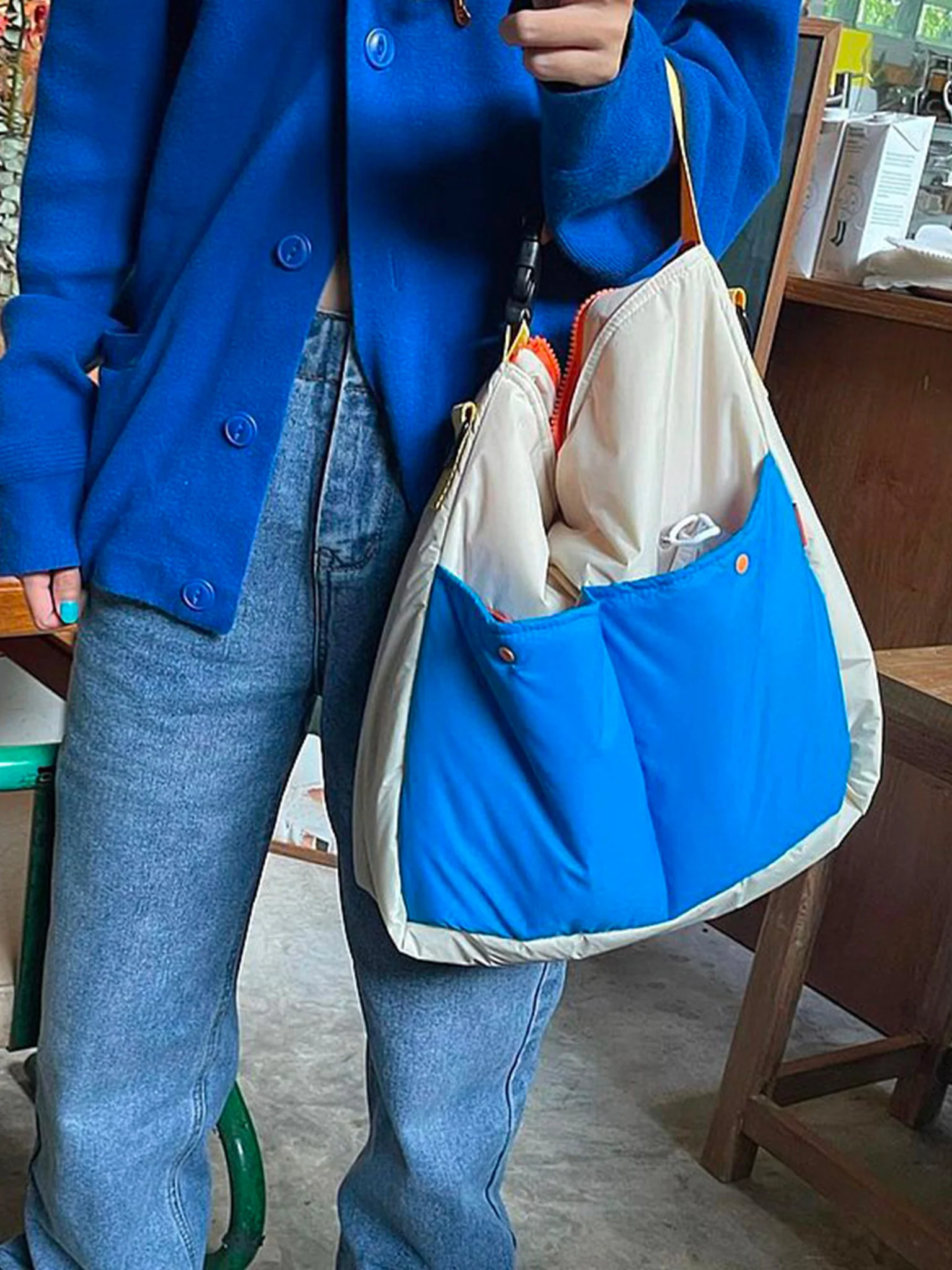 Lively Tote Bag - Cream & Sky Blue - Image 3