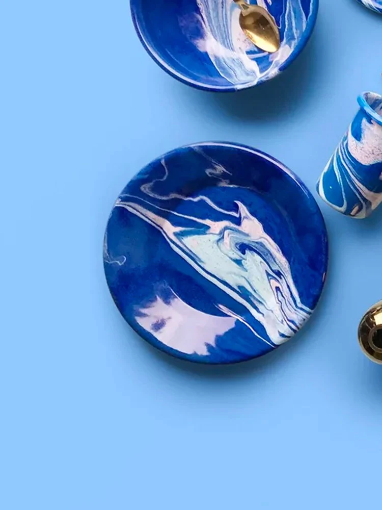 Marble Flat Plate (21cm) - Cobalt Blue - Image 2