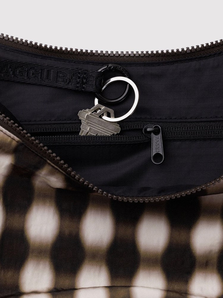 Medium Nylon Crescent Bag - Blurred Gingham Brown - Image 3