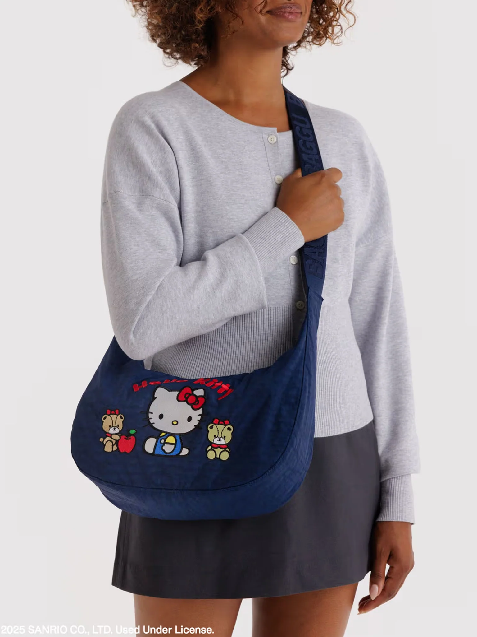 Medium Nylon Crescent Bag - Embroidered Hello Kitty & Teddy - Image 2