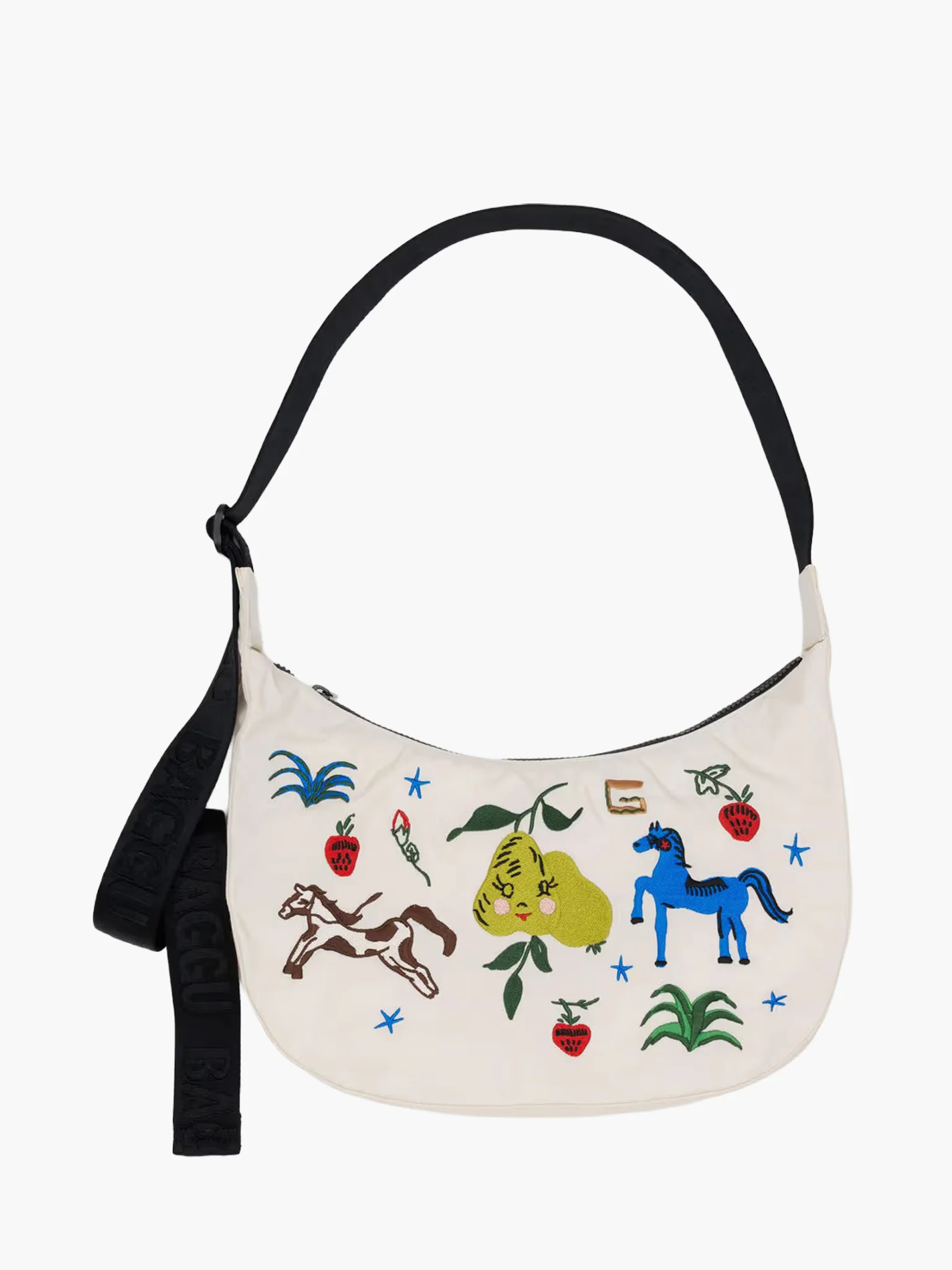 Medium Nylon Crescent Bag - Embroidered Painted Prairie