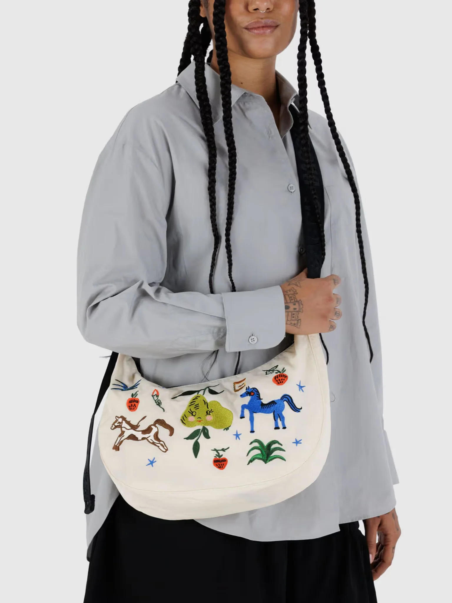 Medium Nylon Crescent Bag - Embroidered Painted Prairie - Image 2