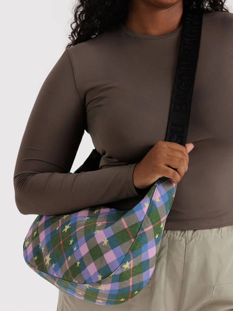 Medium Nylon Crescent Bag - Green Star Plaid - Image 2