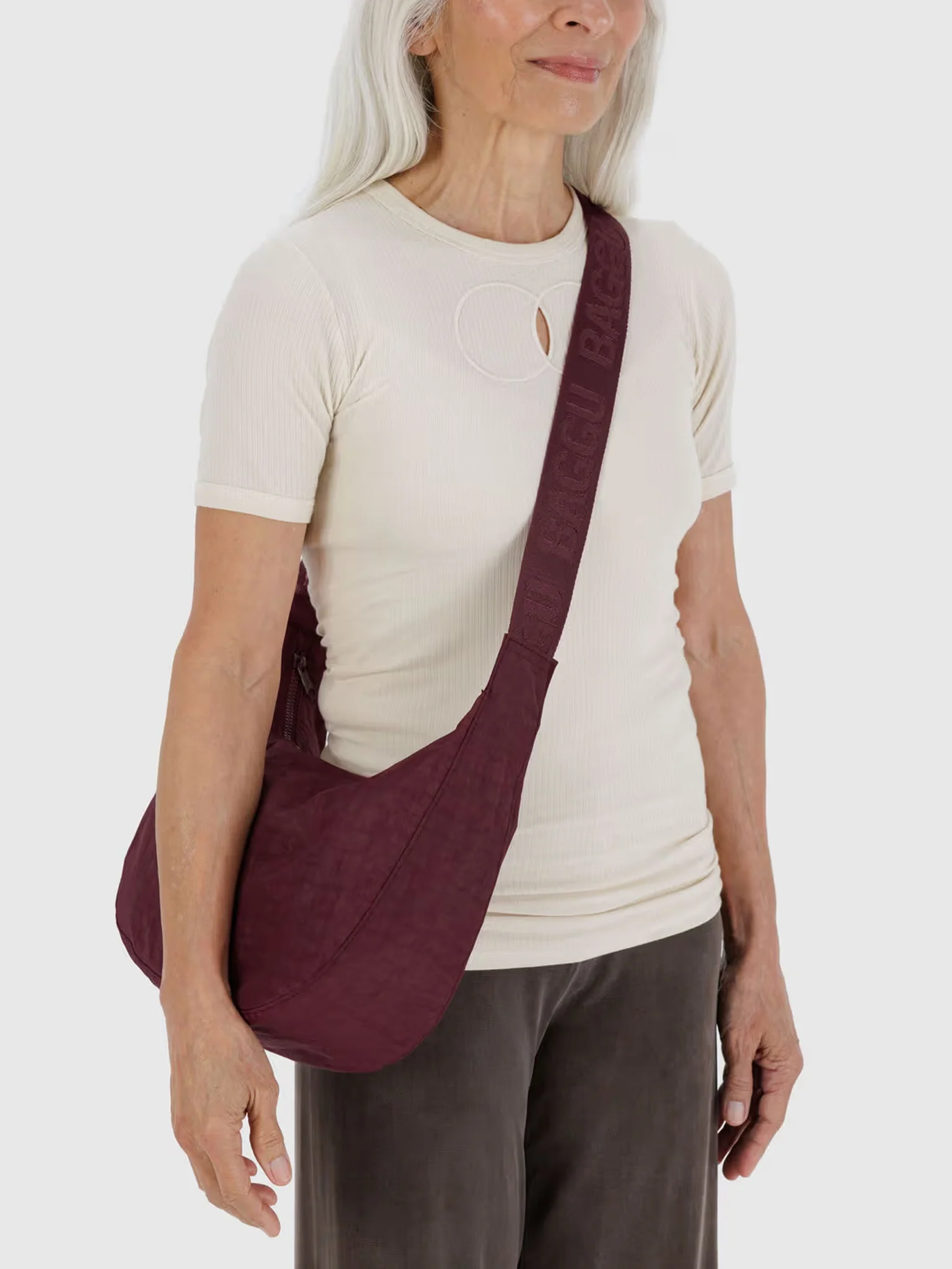 Medium Nylon Crescent Bag - Mahogany - Image 2