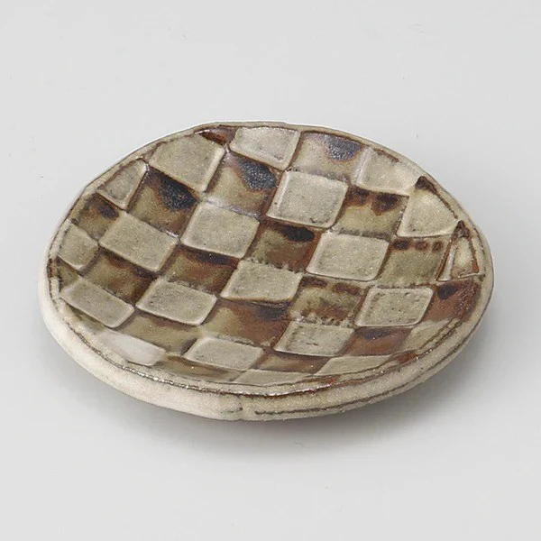 Minoyaki Rust Checkered Round Dish