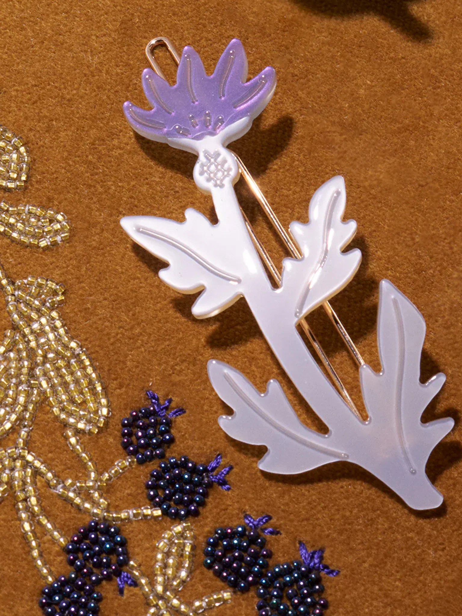 Purple Thistle Flower Barrette Set - Image 2