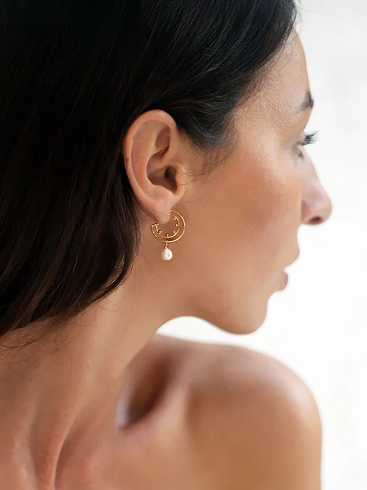 Selph Pearl Gold Hoops - Image 2