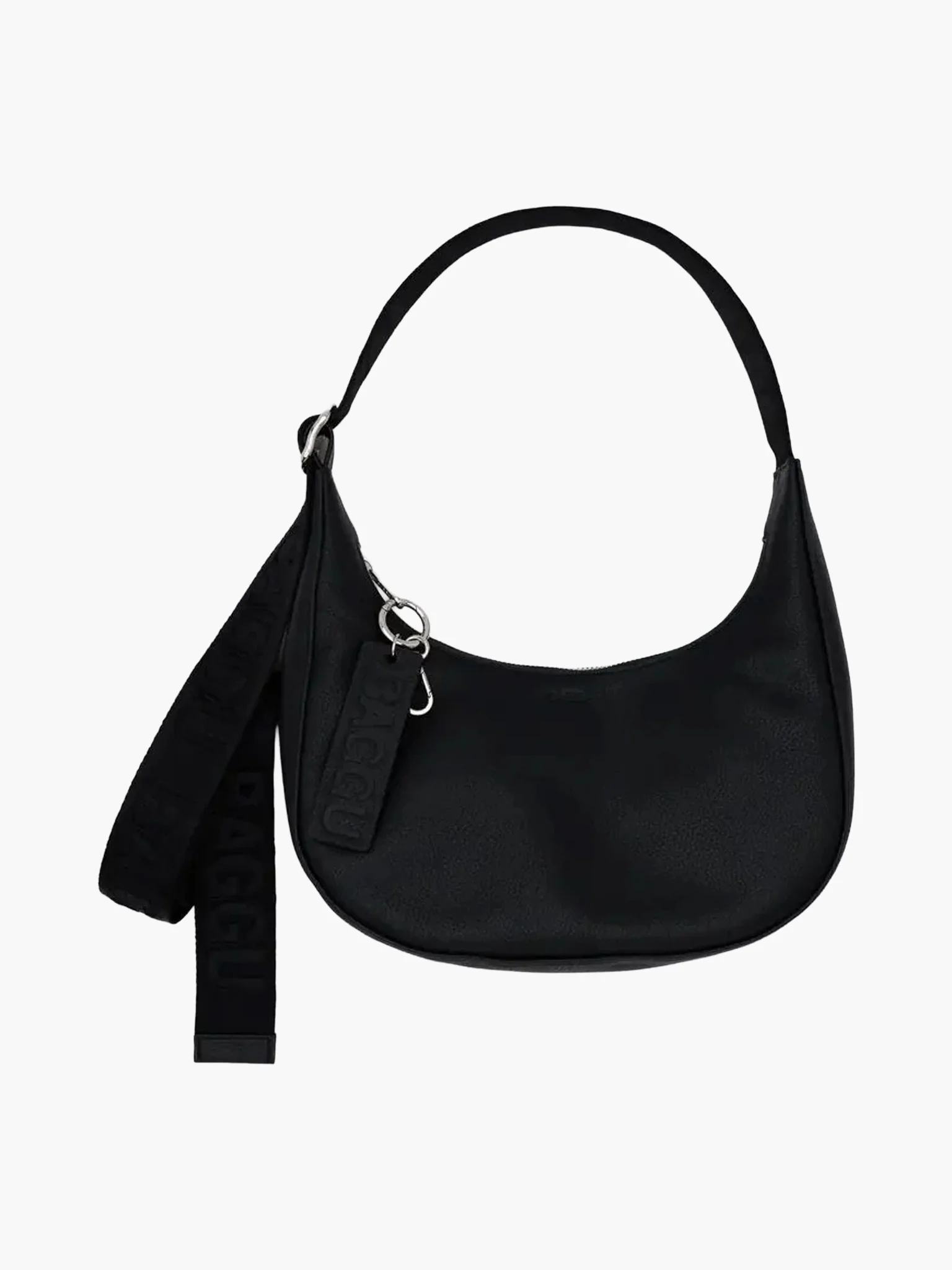 Small Recycled Leather Crescent Bag - Black