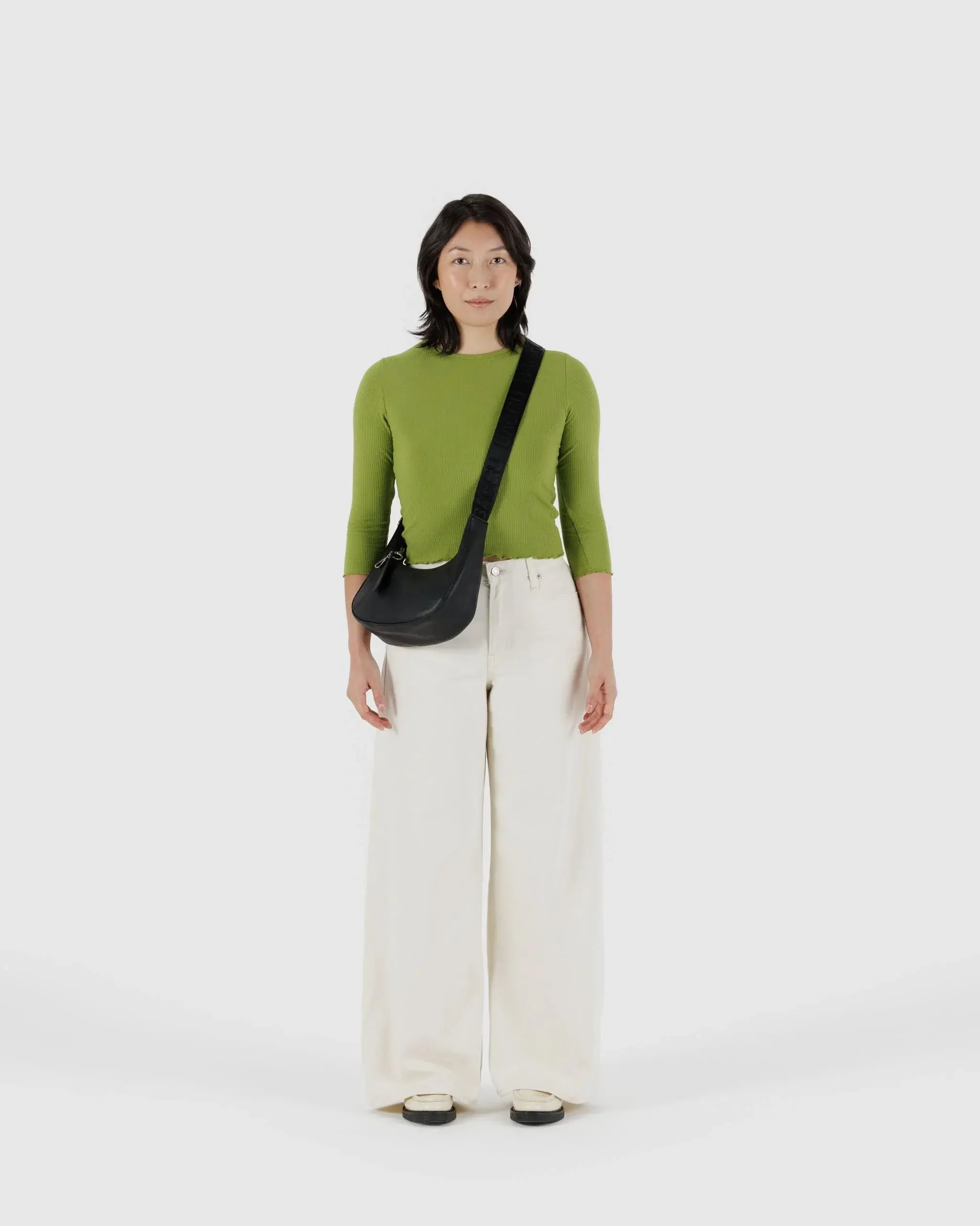 Small Recycled Leather Crescent Bag - Black - Image 2