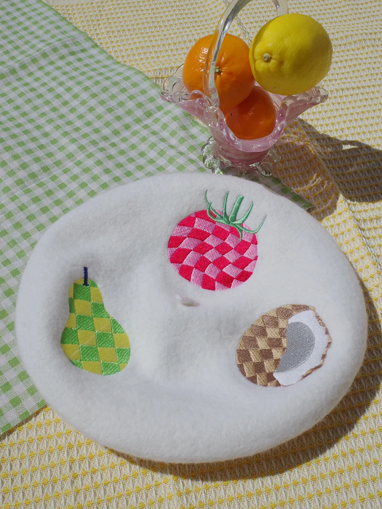Tropical Checker Fruit Beret - Image 4
